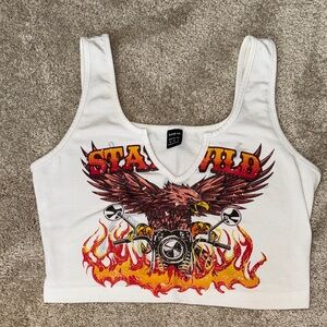 SHEIN White Eagle & Flame Graphic Crop Tank